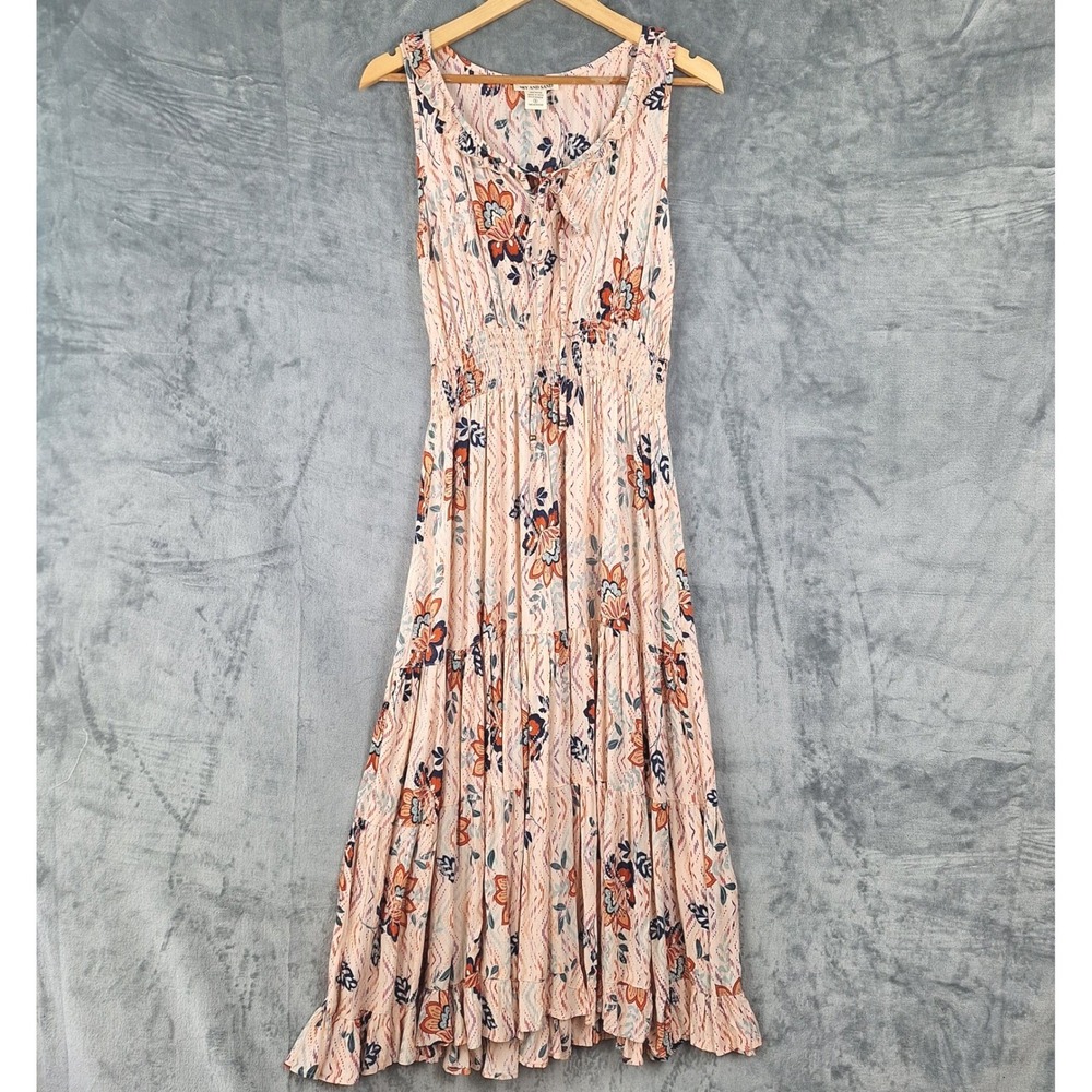 Womens Dress Small Boho‎ Floral Maxi Flowy Tiered Ruffle Peasant Fairy Romantic
